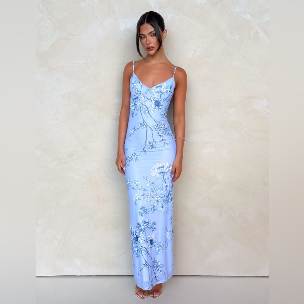 Tiger Mist Light Blue Floral Maxi Dress